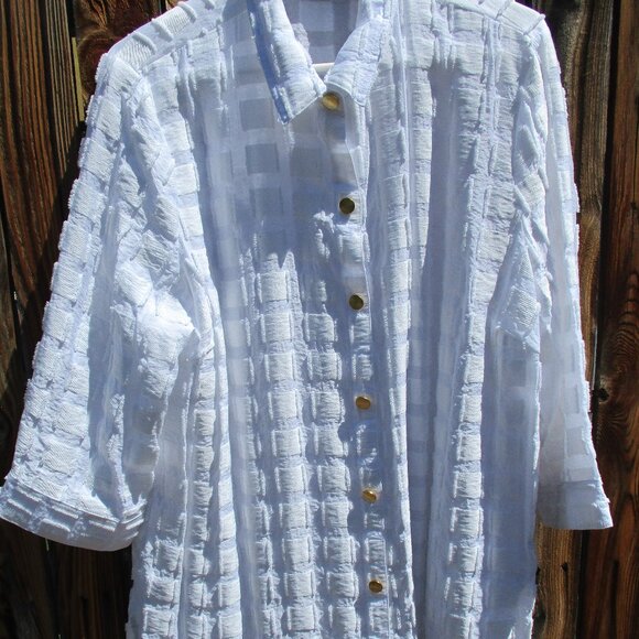 Chico's Tops - Chicos Travelers Textured Blouse Button Front 3/4 Sleeve Tunic Size 3 (16 -18)